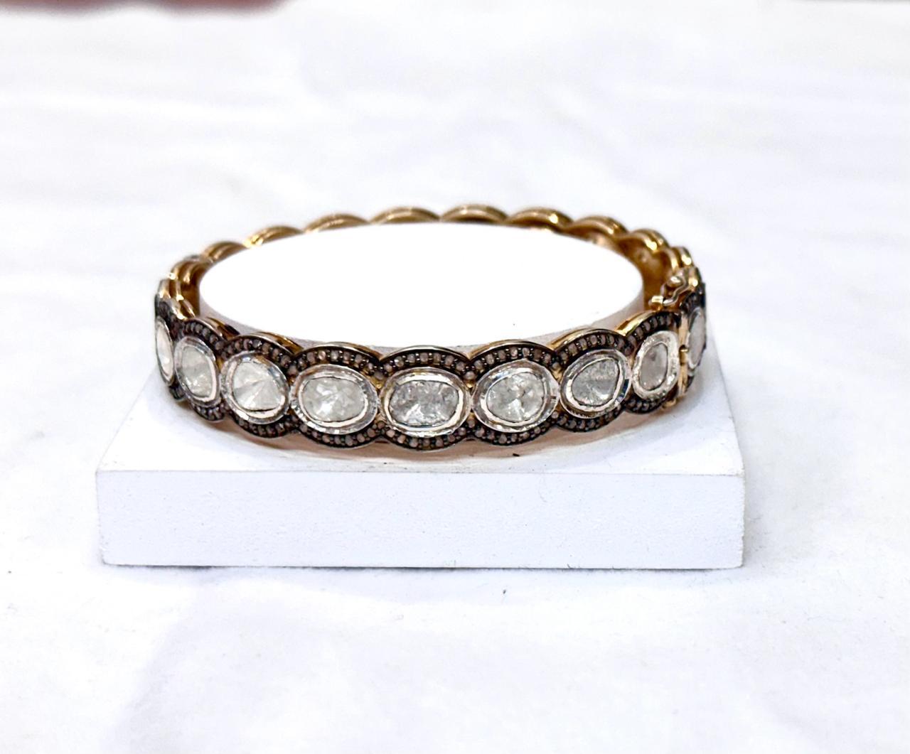 Early Victorian Classic Natural uncut rose cut Diamonds sterling silver bracelet  For Sale