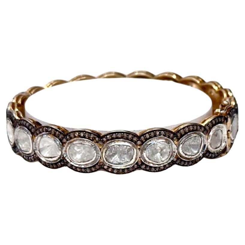 Classic Natural uncut rose cut Diamonds sterling silver bracelet