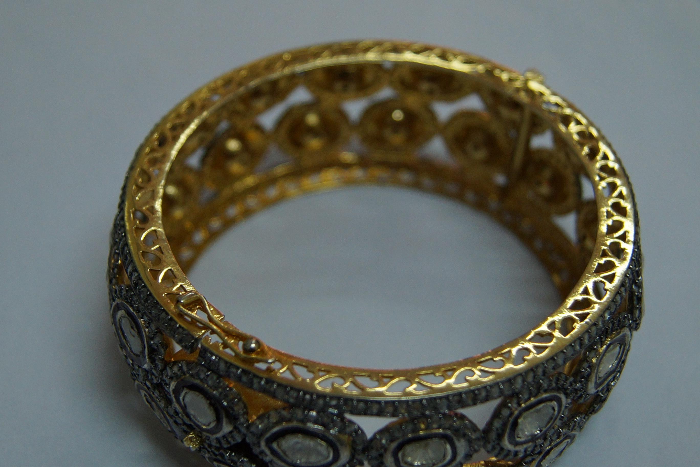 Classic Natural ungeschliffene Diamanten im Rosenschliff Sterlingsilber breites Armband  im Zustand „Neu“ im Angebot in Delhi, DL