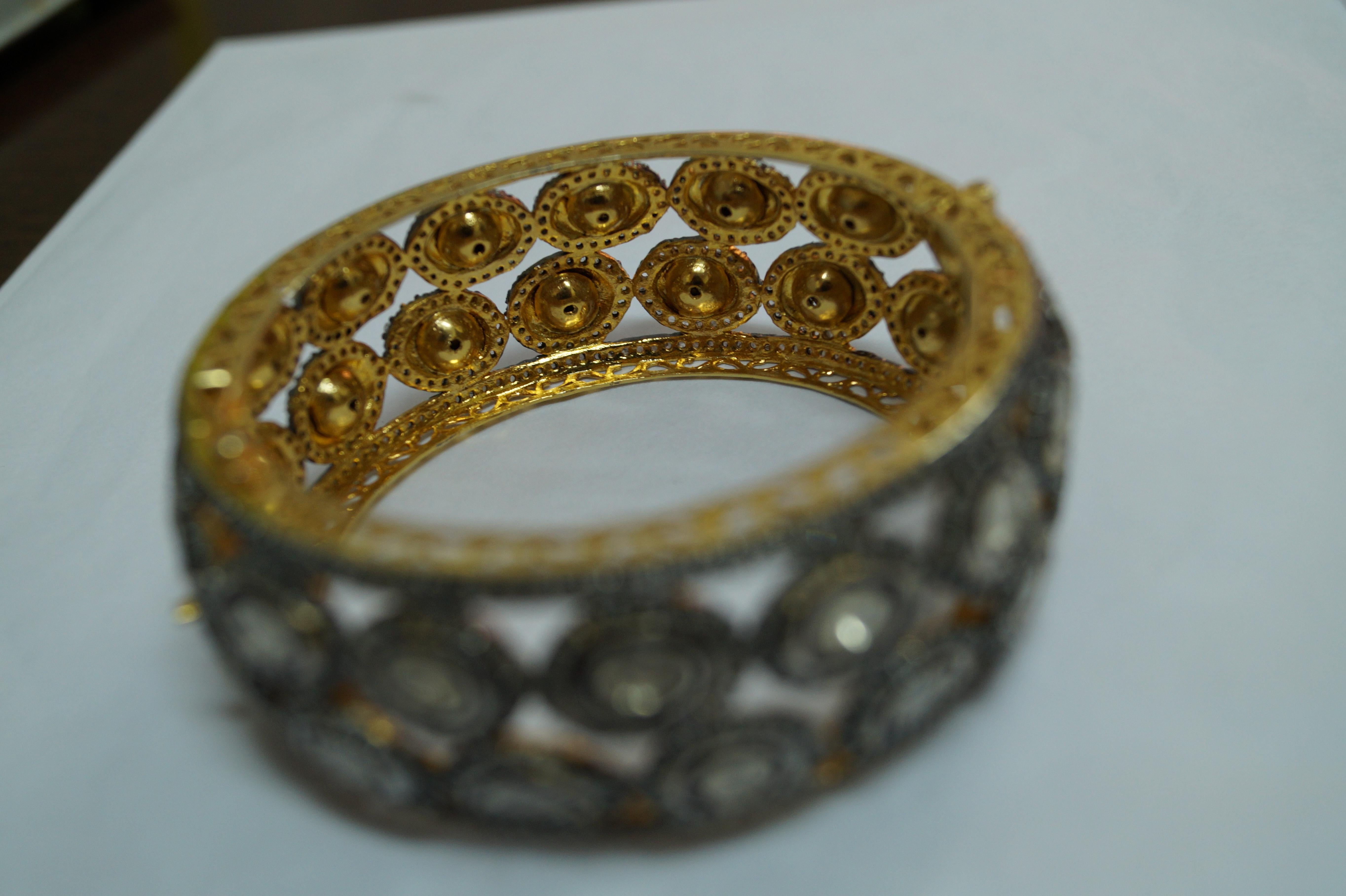 Classic Natural uncut rose cut Diamonds sterling silver broad bracelet  For Sale 2