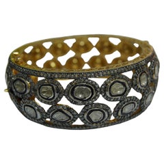 Classic Natural uncut rose cut Diamonds sterling silver broad bracelet