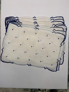 Classic Navy Blue and White Set of Eight Cocktail Napkins
