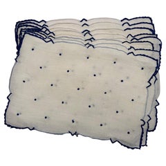 Classic Navy Blue and White Set of Eight Cocktail Napkins