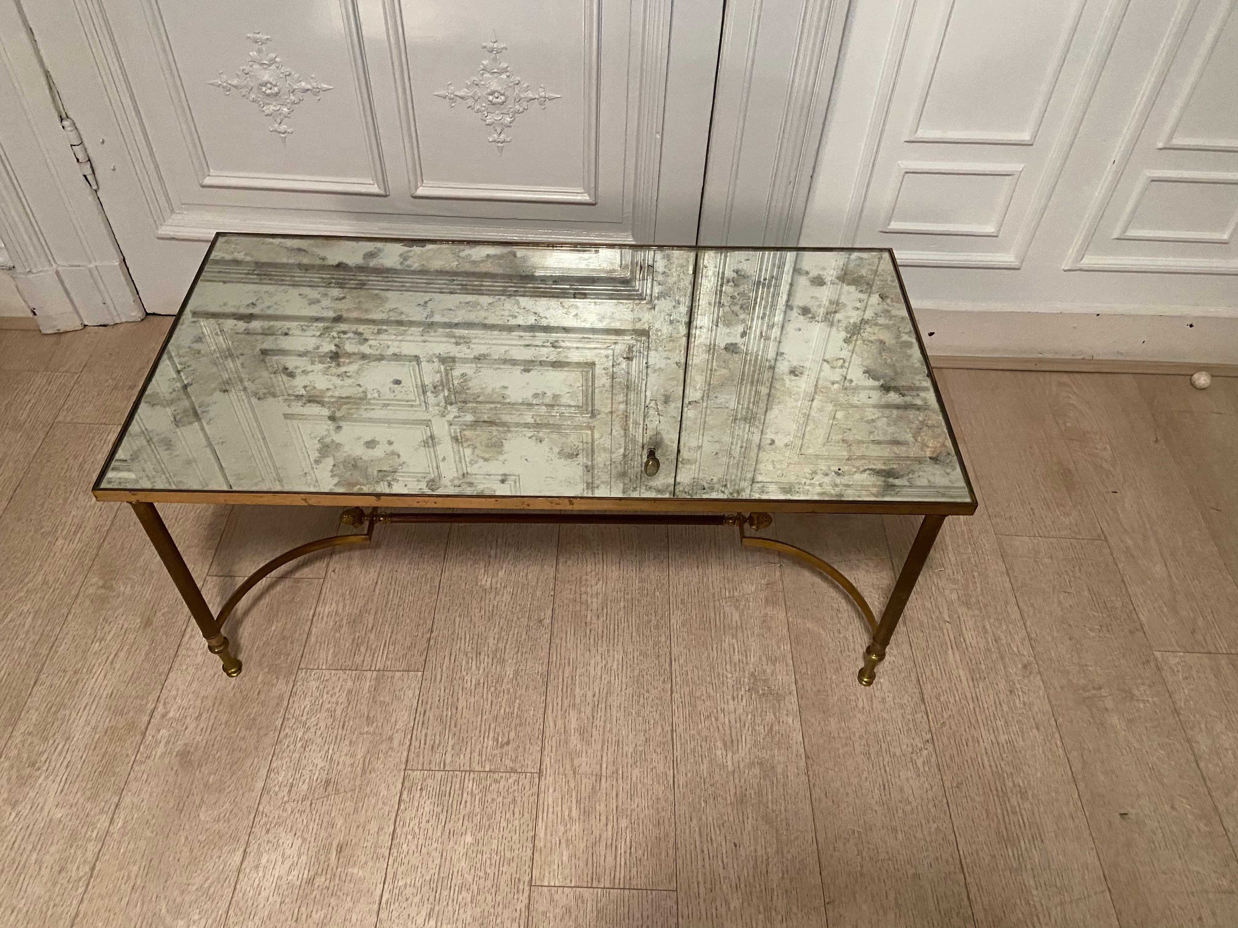 European Classic Neo Coffee Table in Brass and Oxidized Mirror For Sale