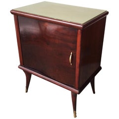 Classic Nightstand in Walnut Wood Polished and Back-Painted Green Mirror on Top