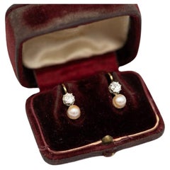 Classic old-cut diamond earrings with pearls, first half of the 20th century