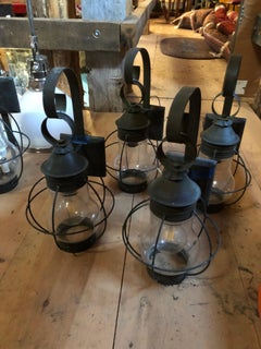 Classic Old World Style Set of 4 Medium Sized Metal & Glass Wall Lanterns