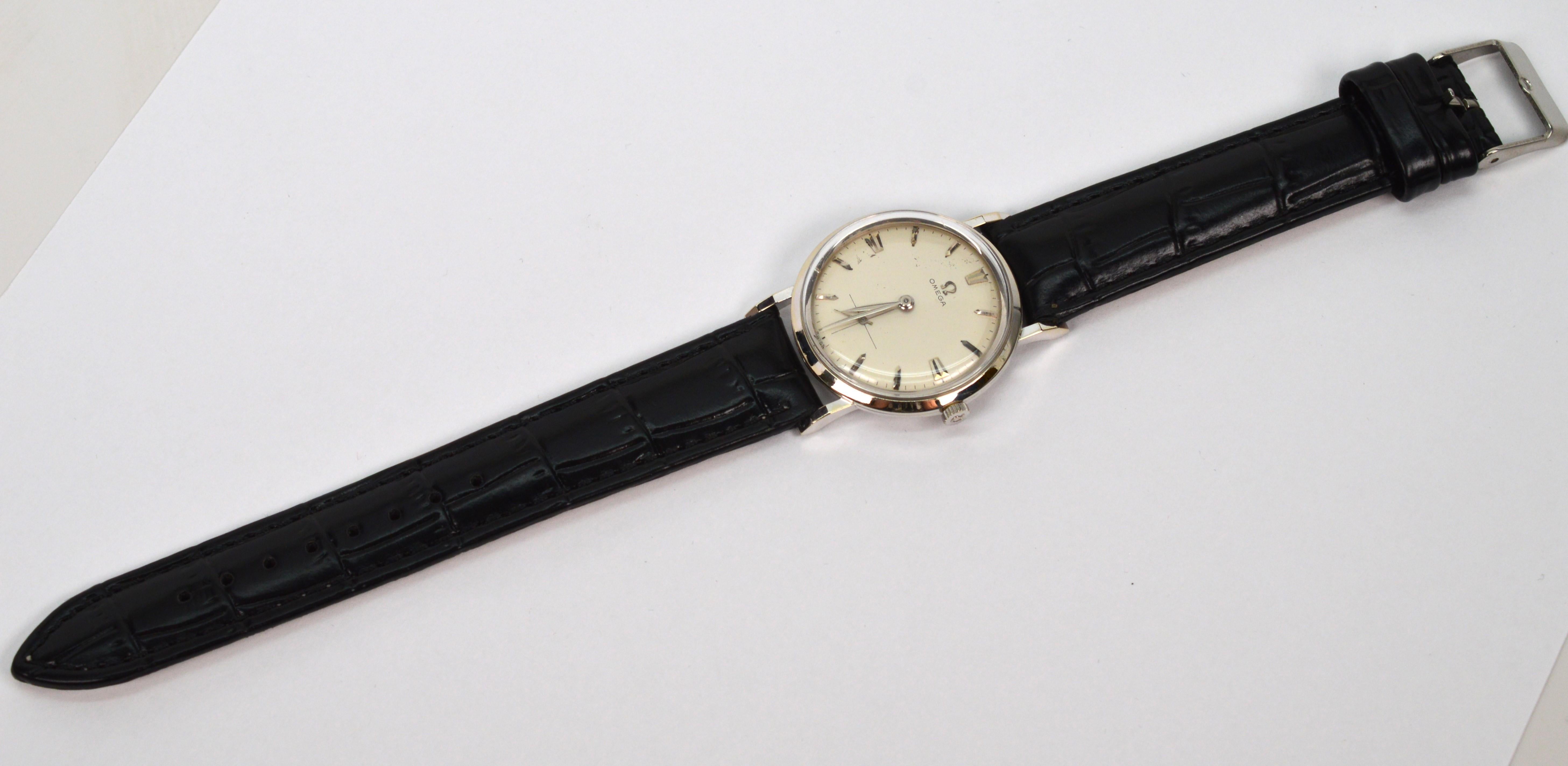 Retro Classic Omega 302 14K White Gold Men's Wrist Watch For Sale
