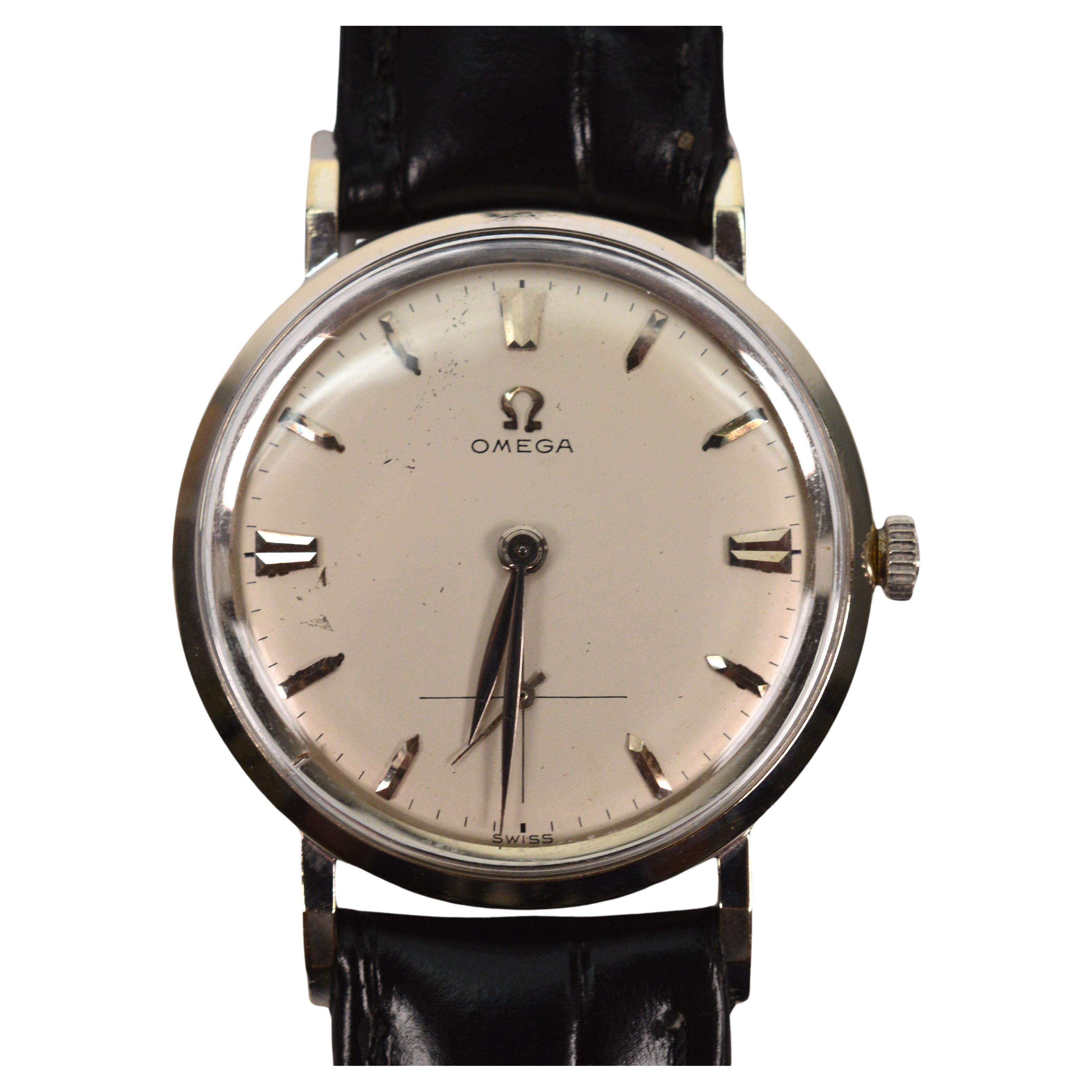 Reloj de pulsera clásico para hombre Omega 302 de oro blanco de 14 quilates