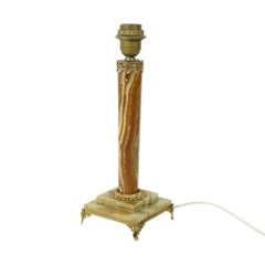 Classic Onyx and Brass Column Table Lamp 20th Century
