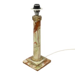 Classic Onyx Marble Brass Column Lamp 20th Century