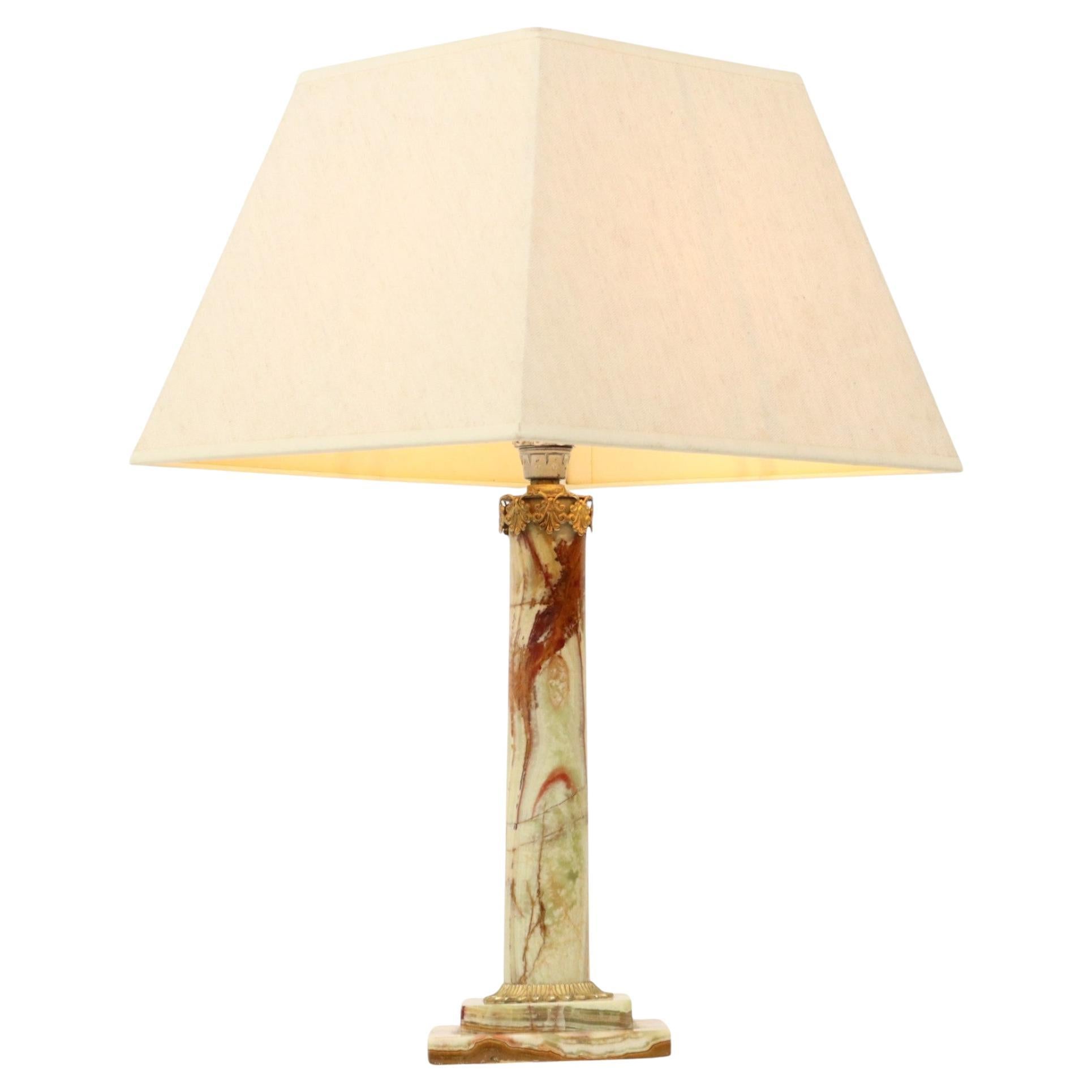 Classic Onyx Marble Brass Column Lamp 20th Century