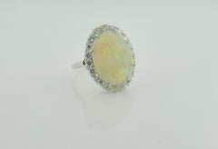 Classic Opal and Diamond Ring in White Gold, circa 1960's