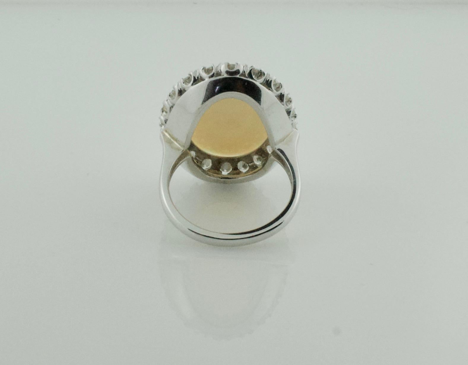 Classic Opal and Diamond Ring in White Gold, circa 1960's In Excellent Condition In Wailea, HI