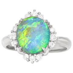 Classic Opal and Diamond-Set Platinum Ring