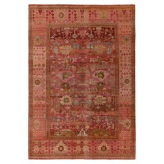 Rug & Kilim’s Classic style silk rug in Pink, Beige-Brown Floral Pattern