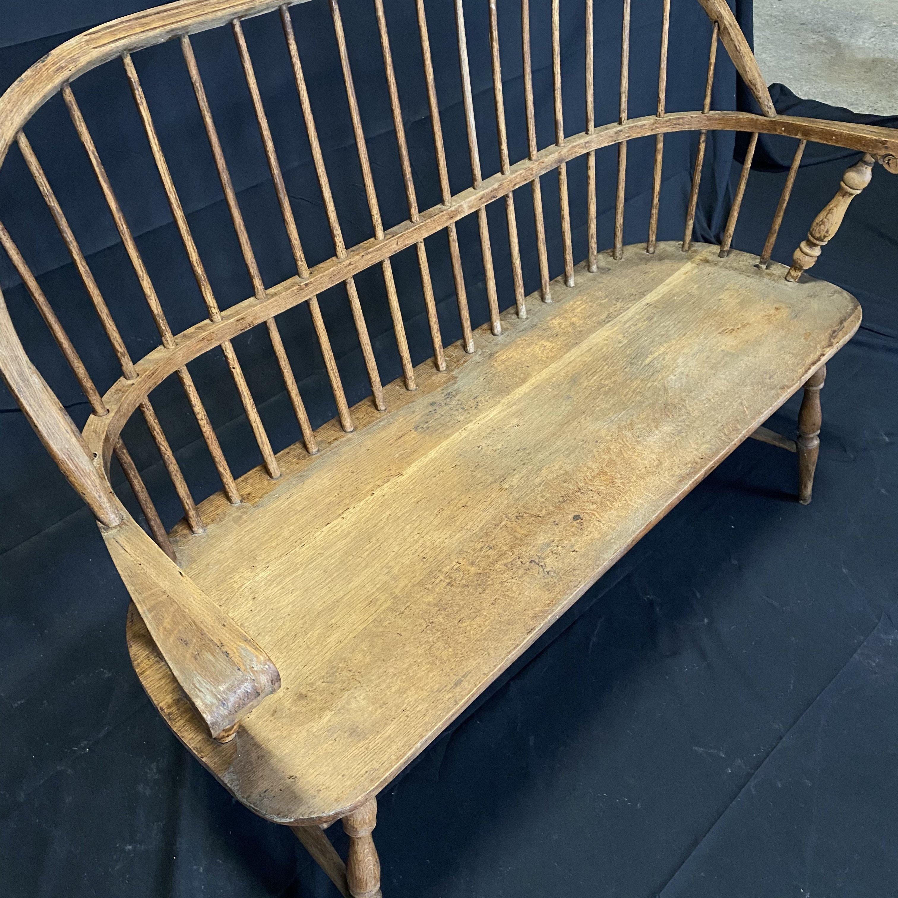 American Classical Classic Original Early Plank Seat Windsor Spindle Back Hoop Bench or Settee