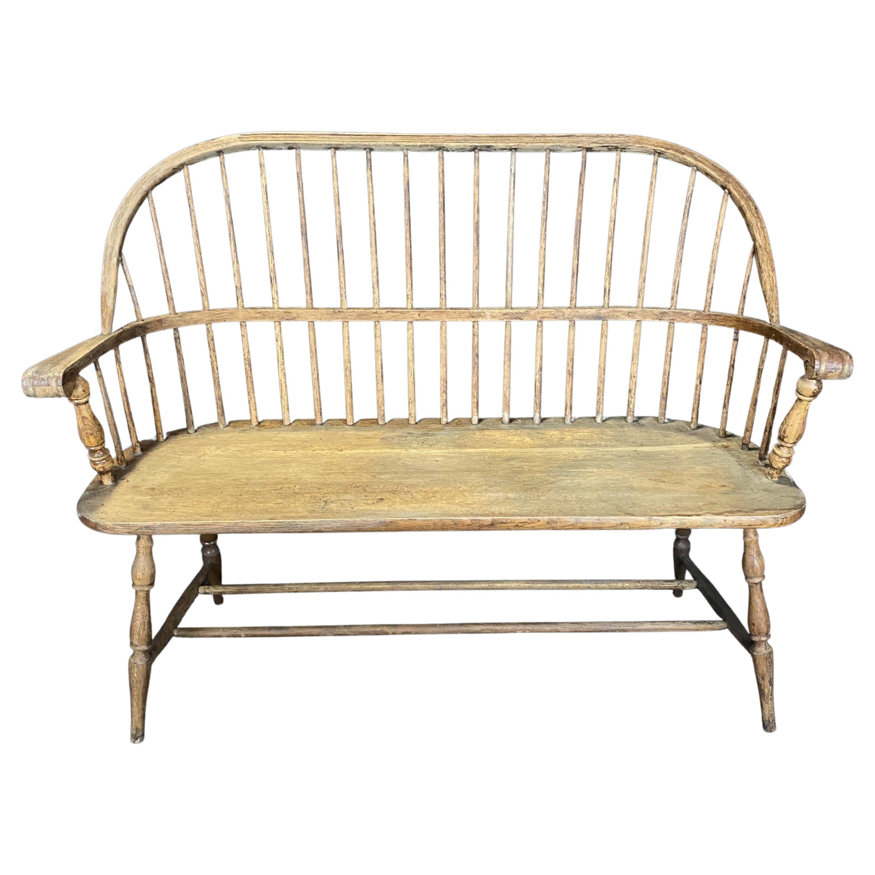 Classic Original Early Plank Seat Windsor Spindle Back Hoop Bench or Settee