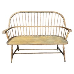 Classic Original Early Plank Seat Windsor Spindle Back Hoop Bench or Settee