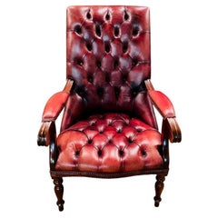 Classic original vintage English Chesterfield Armchair Leather Oxblood / Burdeux