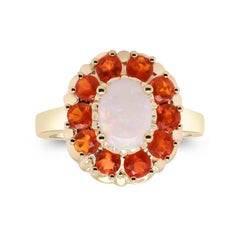 Classic Oval-Cab Australian Opal with Fire Opal 14k Yellow Gold Cocktail Ring