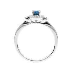 Classic Oval-Cut Blue Sapphire with Round-Cut Diamond 10k White Gold Ring