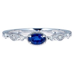 Classic Oval-Cut Blue Sapphire with Round-Cut Diamond 10k White Gold Ring