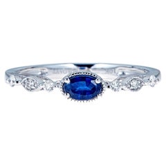 Classic Oval-Cut Blue Sapphire with Round-Cut Diamond 10k White Gold Ring
