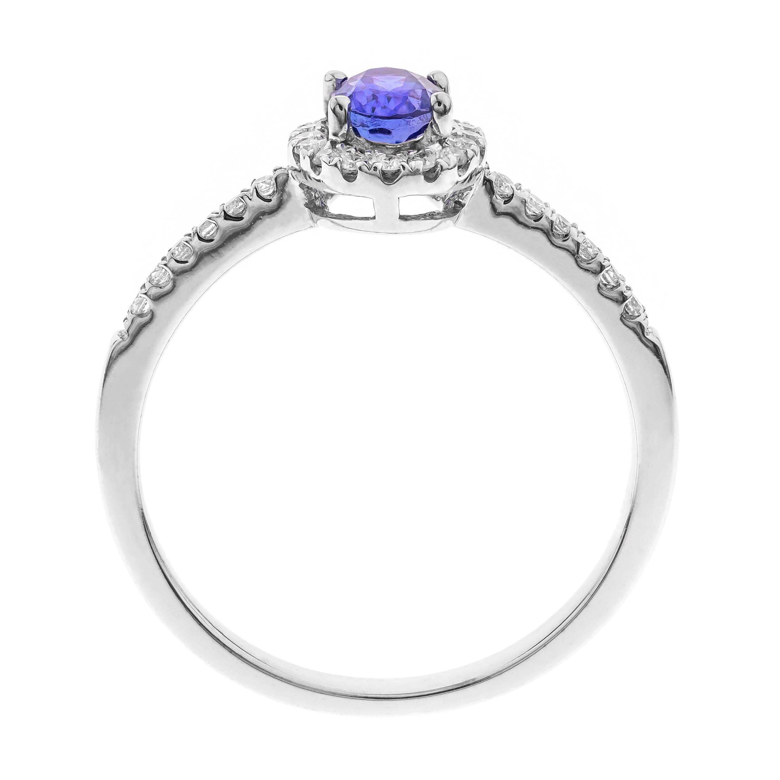 Art Deco Classic Oval-Cut Blue Sapphire with Round-Cut Diamond 14k White Gold Ring For Sale