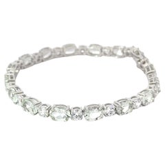 Classic Oval Cut Green Amethyst and Zircon Silver Tennis Bracelet Gift for Wife