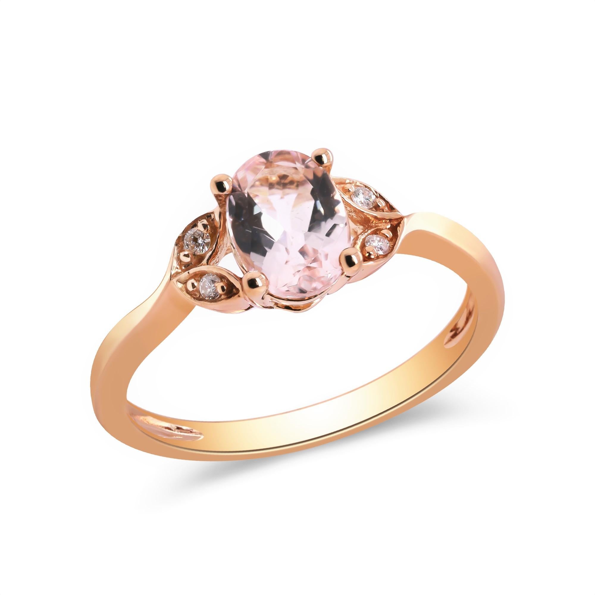 Art déco Bague classique en or rose 14 carats avec morganite de taille ovale et diamants de taille ronde en vente