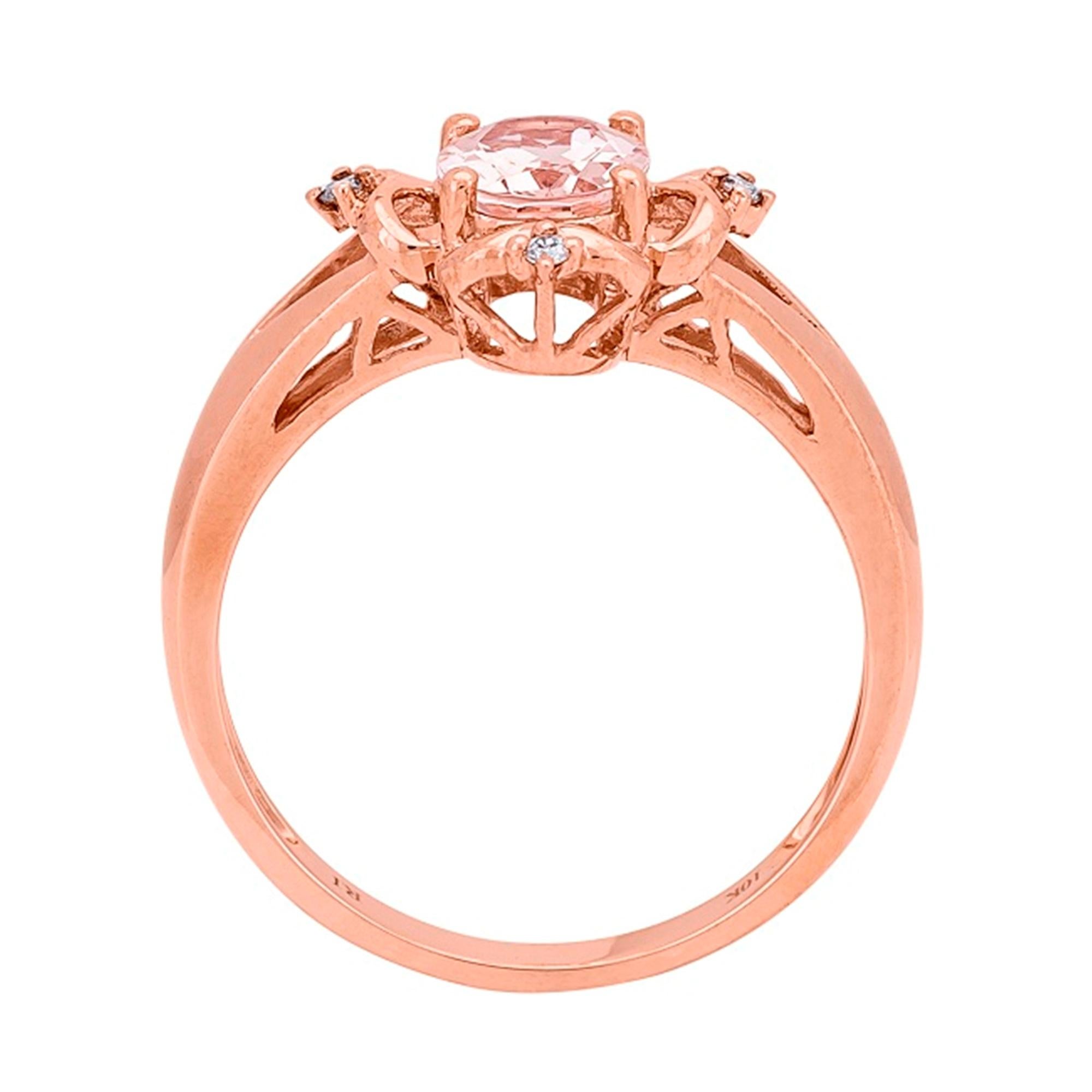 Taglio ovale Anello classico in oro rosa 14k con morganite ovale e diamante rotondo in vendita