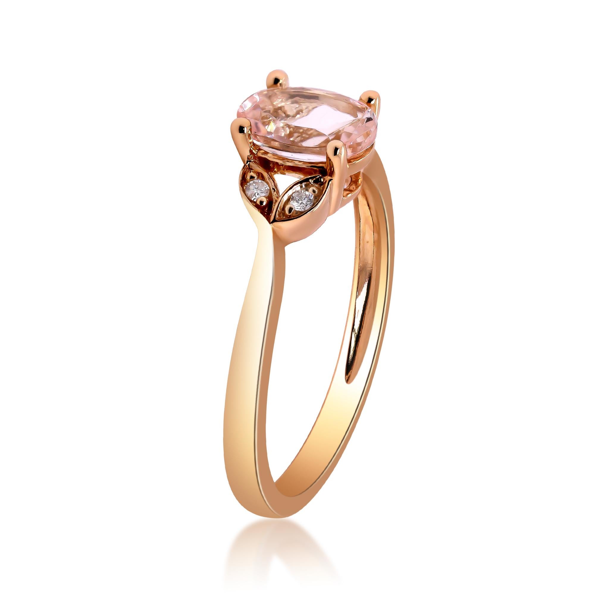 Art Deco Classic Oval-Cut Morganite with Round-Cut Diamond 14k Rose Gold Ring For Sale