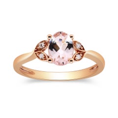 Bague classique en or rose 14 carats avec morganite de taille ovale et diamants de taille ronde