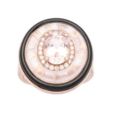 Bague classique en or rose 14 carats avec morganite de taille ovale et diamants de taille ronde