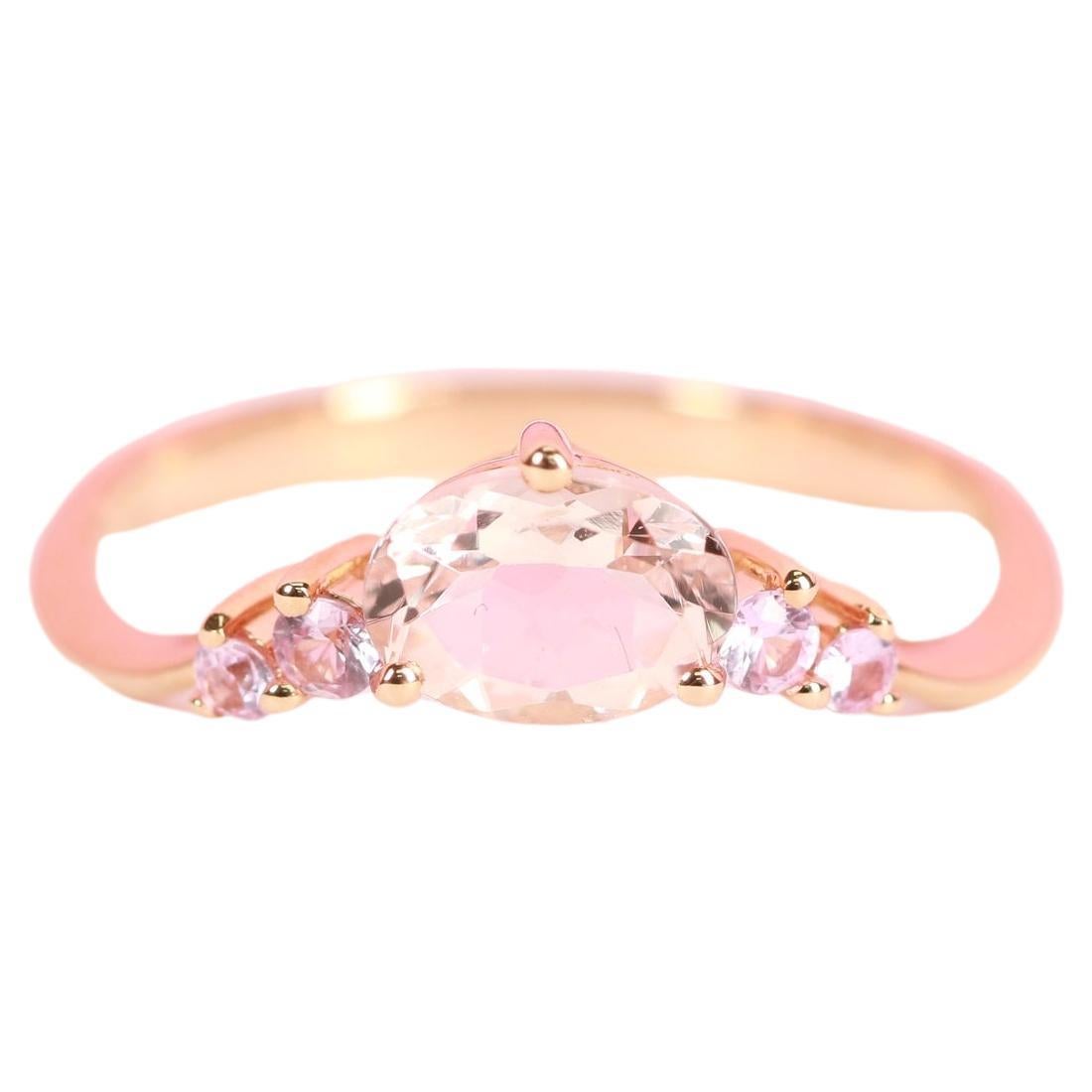 Classic Oval-Cut Morganite with Round-Cut Pink Sapphire 14k Rose Gold Ring For Sale
