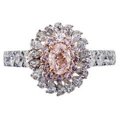 Classic Oval-Cut Pink Diamond with Pear Round-Cut White Diamond 18k TT Gold Ring