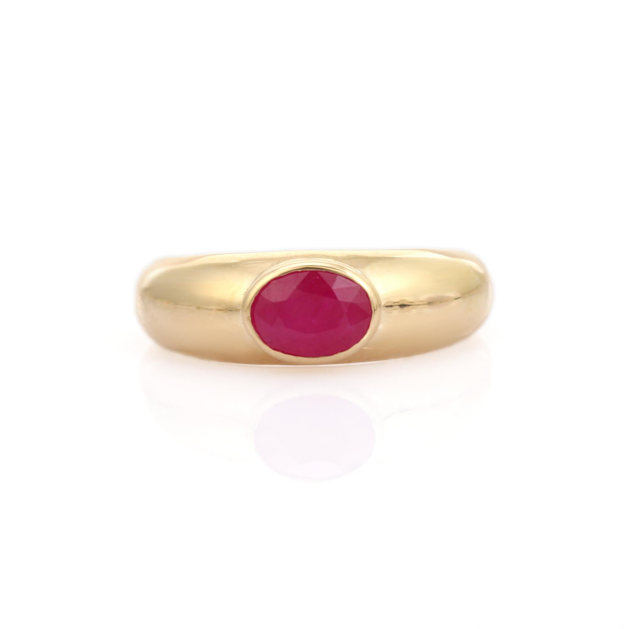 For Sale:  Classic Oval Cut Ruby Signet Ring in Bezel Setting 14k Yellow Gold Fine Jewelry 2