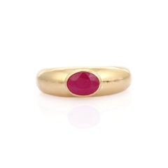 Classic Oval Cut Ruby Signet Ring in Bezel Setting 14k Yellow Gold Fine Jewelry