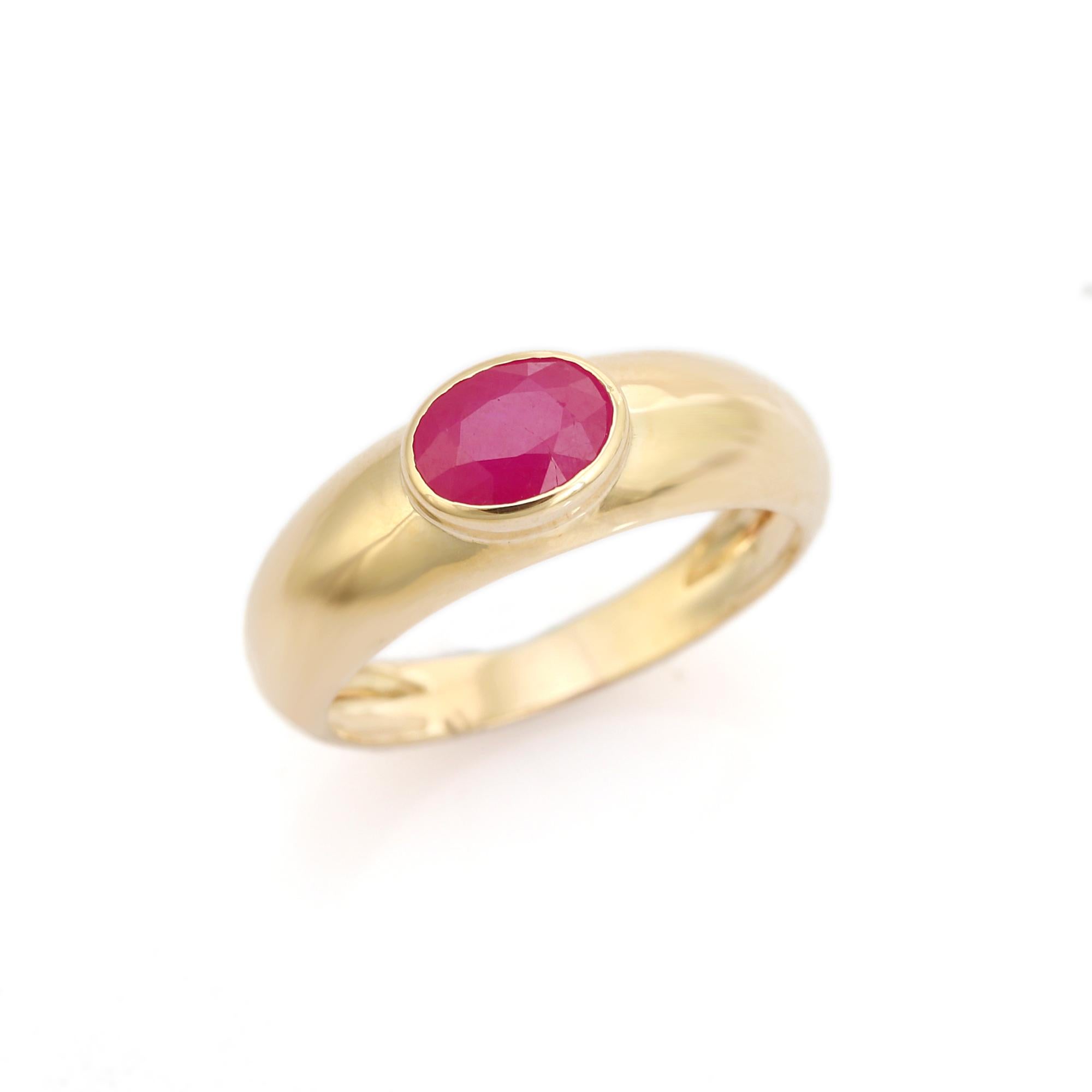 For Sale:  Classic Oval Cut Ruby Signet Ring in Bezel Setting 14k Yellow Gold Fine Jewelry 6