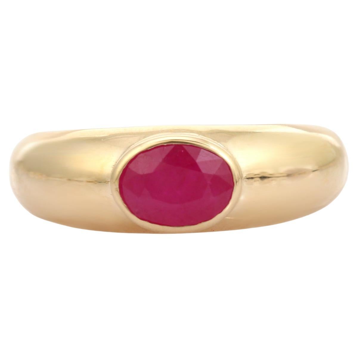 For Sale:  Classic Oval Cut Ruby Signet Ring in Bezel Setting 14k Yellow Gold Fine Jewelry