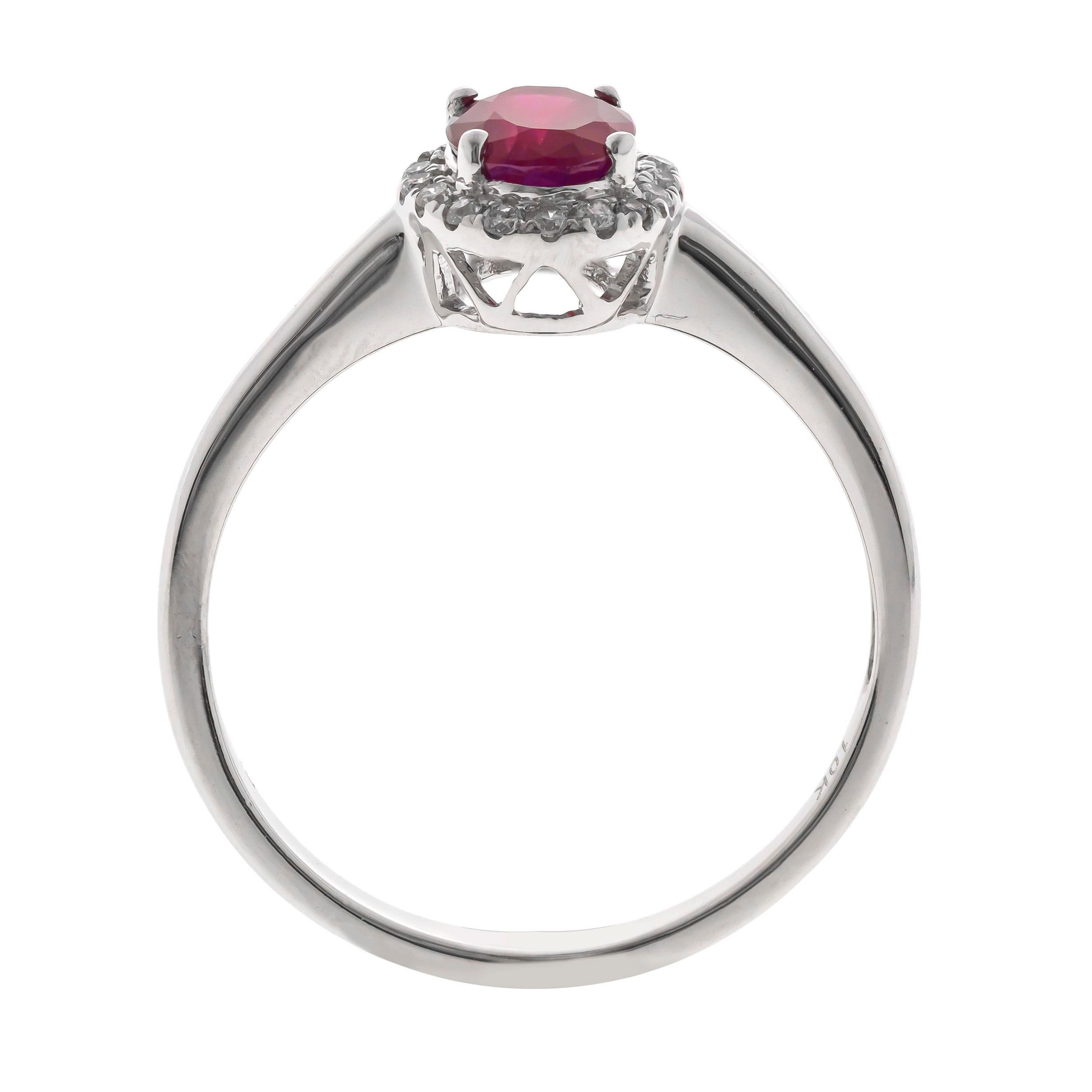 Art Deco Classic Oval-Cut Ruby with Round-Cut Diamond 10k White Gold Ring For Sale