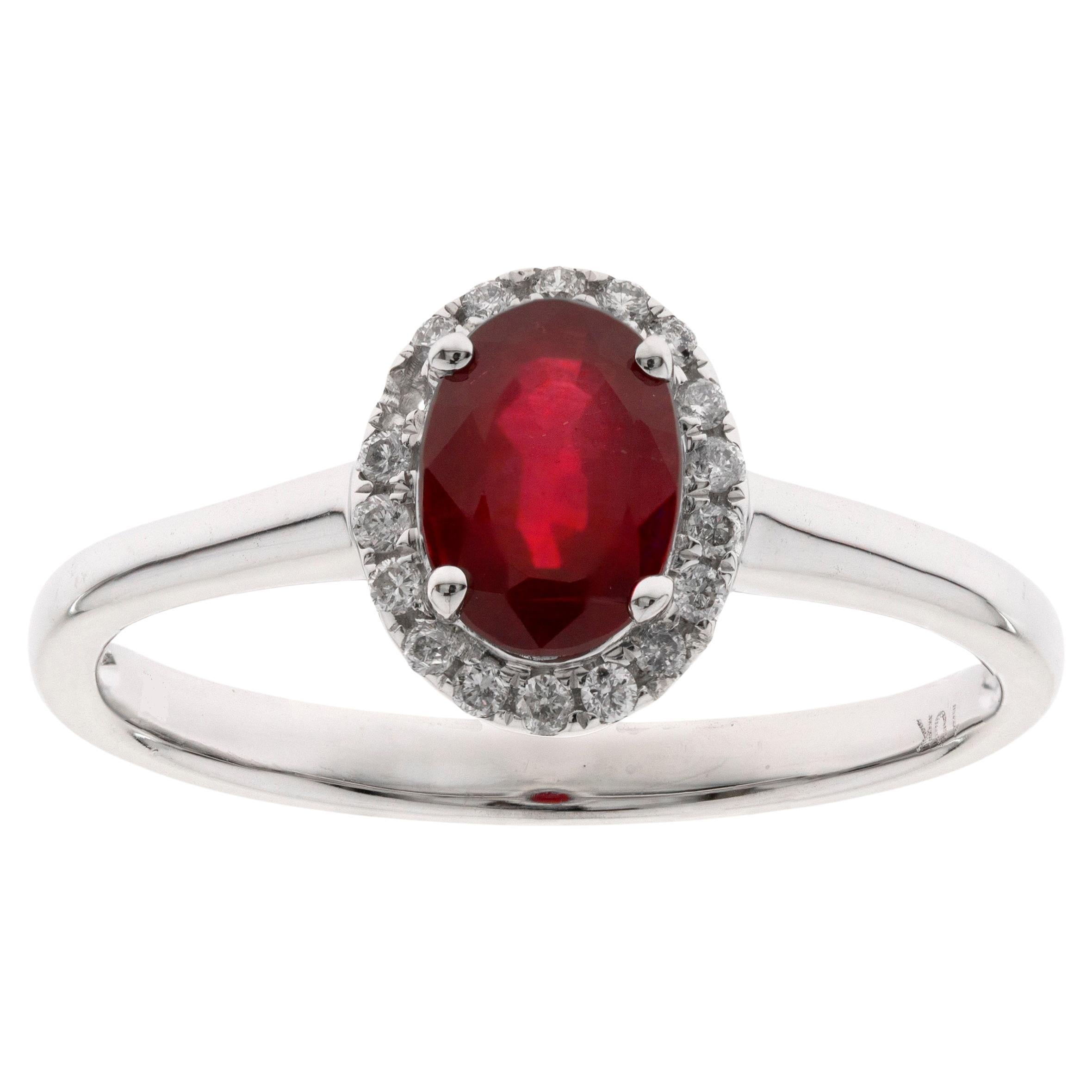 Classic Oval-Cut Ruby with Round-Cut Diamond 10k White Gold Ring