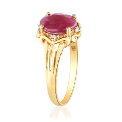 Classic Oval-Cut Ruby with Round-Cut Diamond 10k Yellow Gold Ring