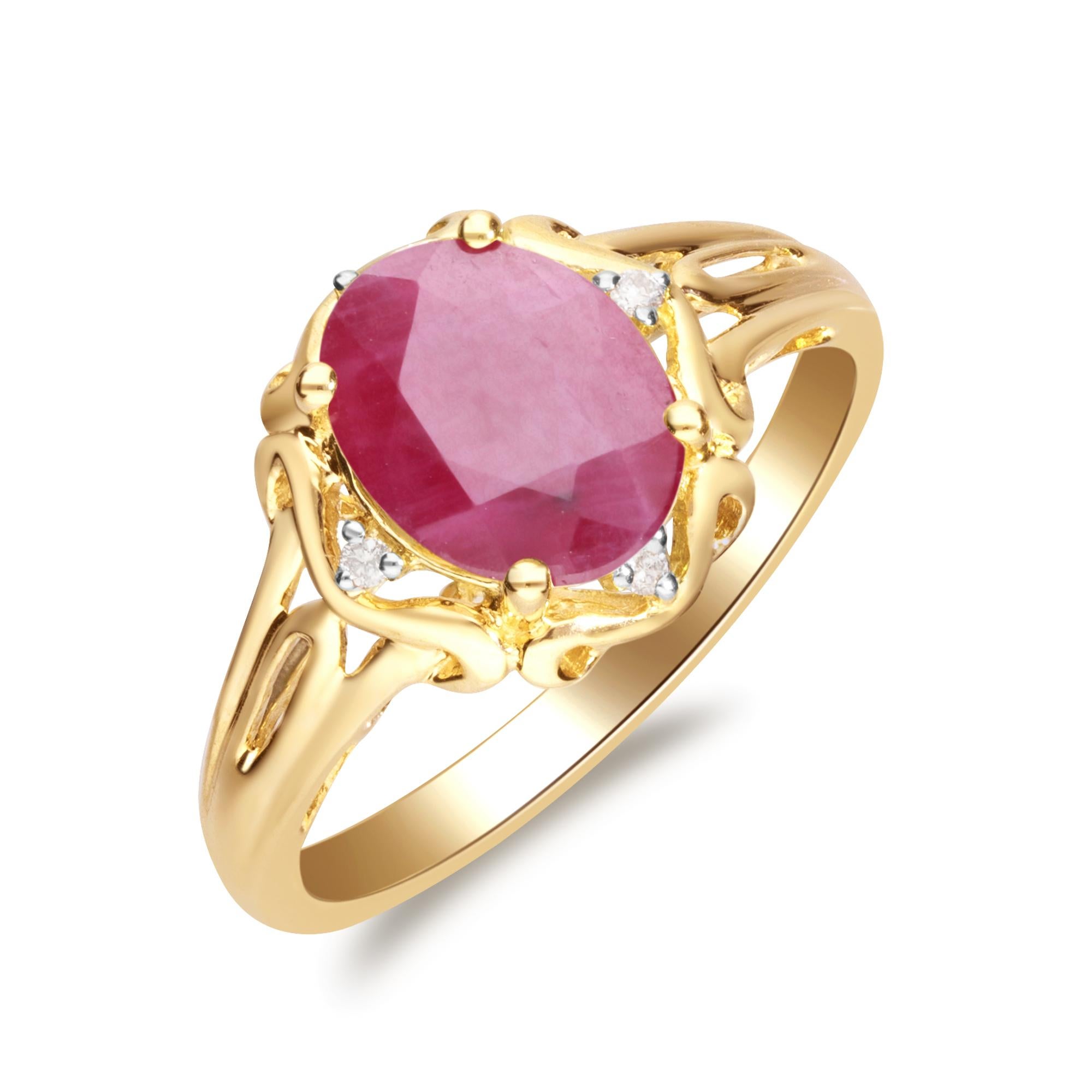 Women's Classic Oval-Cut Ruby with Round-Cut Diamond 10k Yellow Gold Ring For Sale
