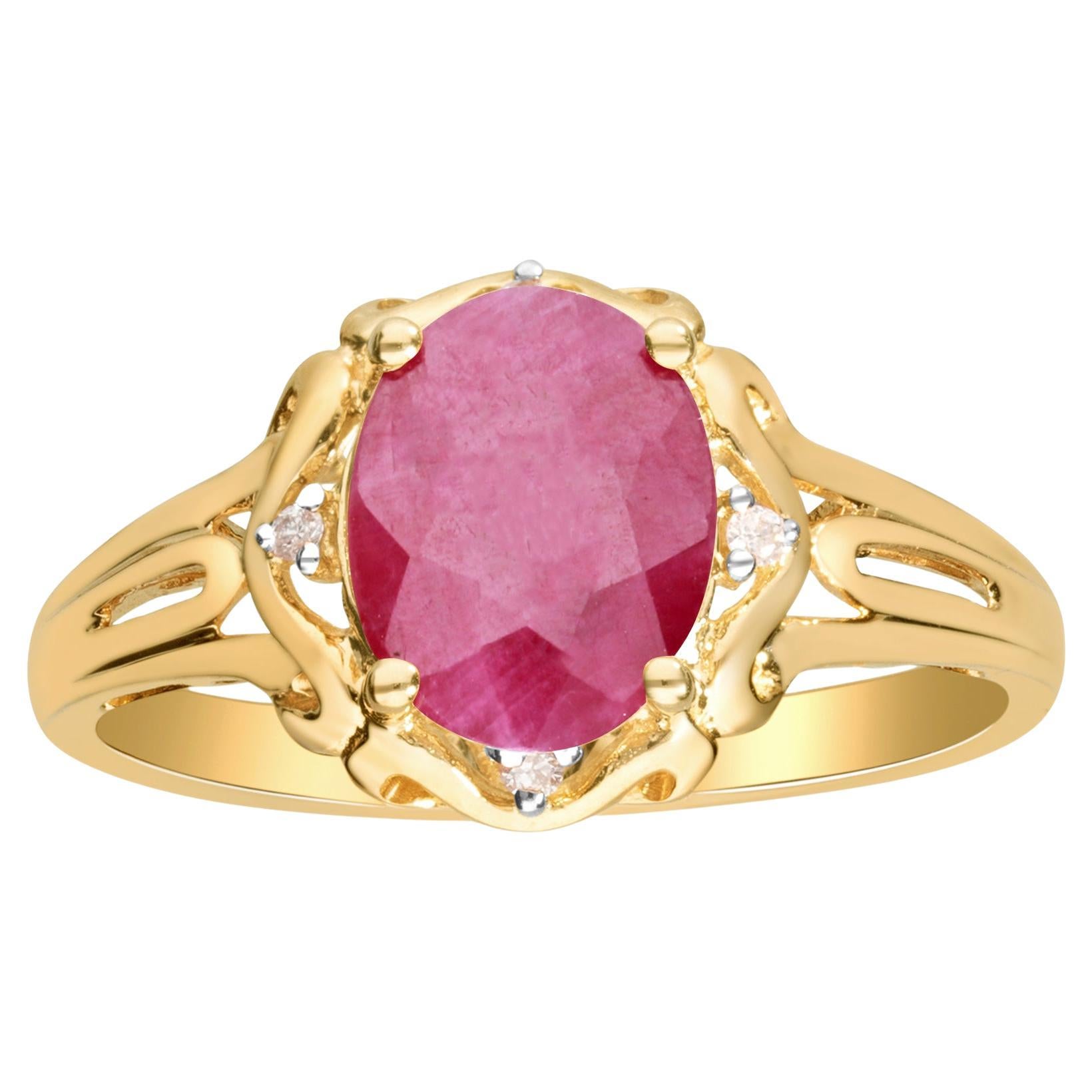 Classic Ovalschliff Rubin mit Rundschliff Diamant 10k Gelbgold Ring im Angebot