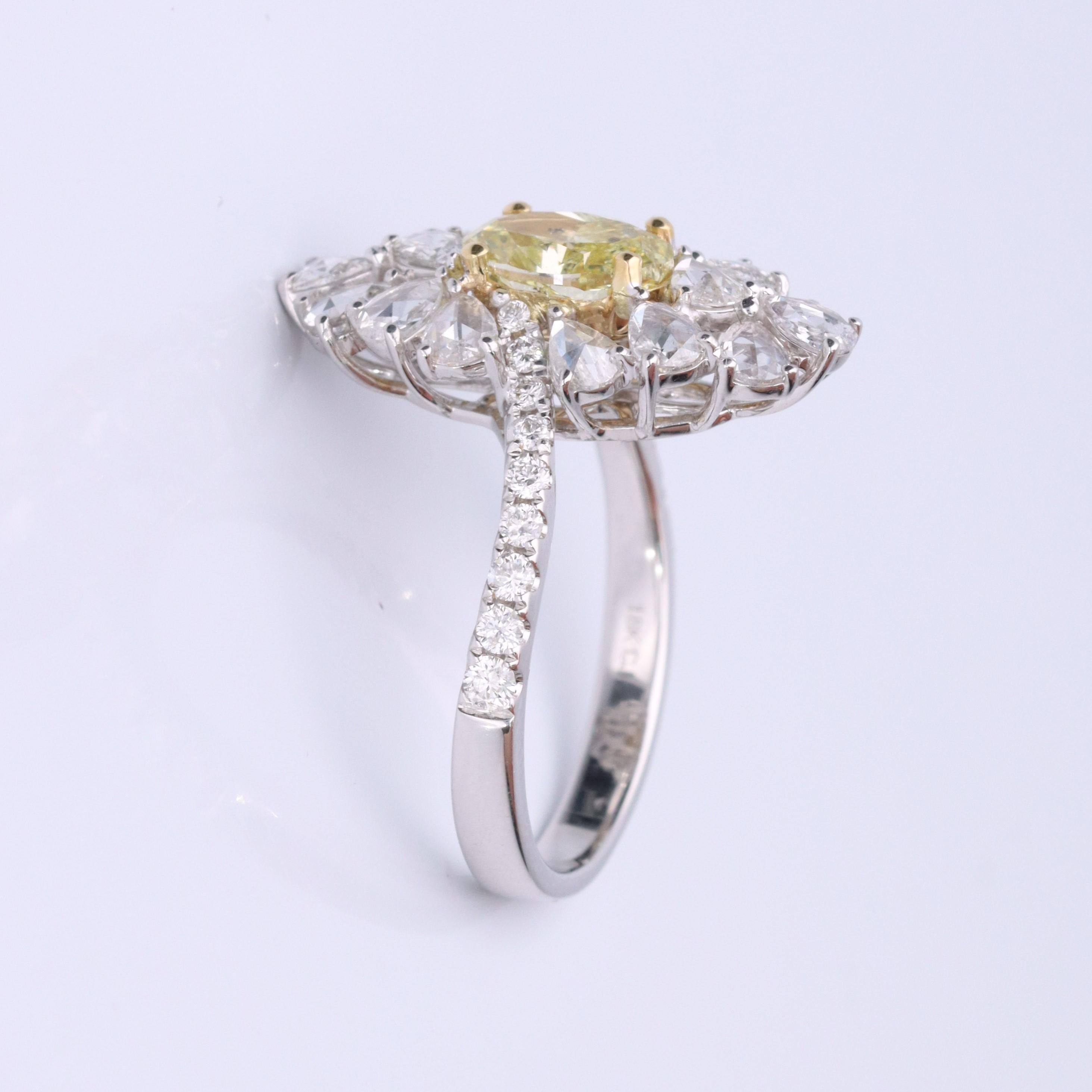 Stunning, timeless and classy eternity Unique Ring. Decorate yourself in luxury with this Gin & Grace Ring. The 18K Two Tone Gold jewelry boasts with Oval-cut 1 pcs  1.24 carat, Rose-cut 16 pcs 1.14 carat White Diamond and Natural Round-cut white