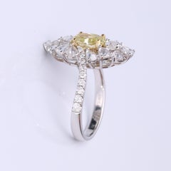 Classic Oval-Cut Yellow Diamond with Rose-Cut White Diamond 18k TT Gold Ring