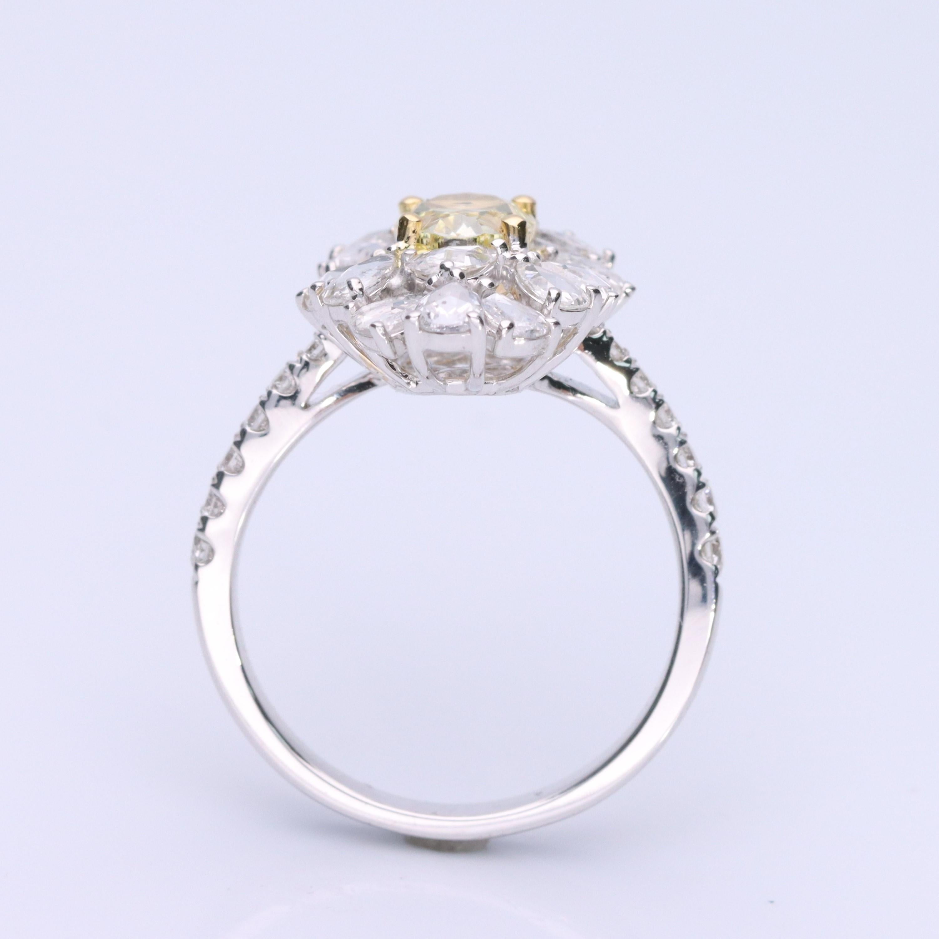 Oval Cut Classic Oval-Cut Yellow Diamond with Rose-Cut White Diamond 18k TT Gold Ring