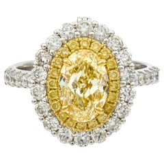 Classic Oval-Cut Yellow Diamond with Round-Cut White Diamond 18k TT Gold Ring